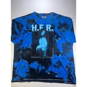 H.E.R. Graphic T-Shirt Unisex 2XL Blue Black Tie Dye R&B Tour Merch Concert Tee